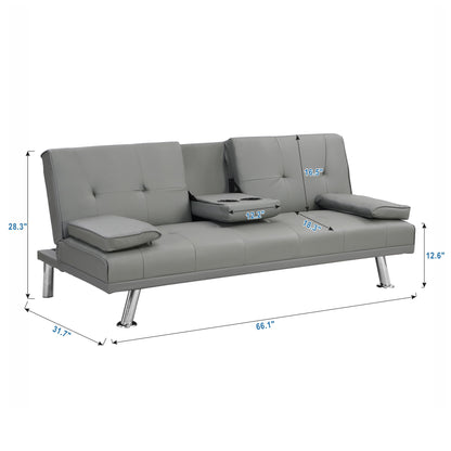 Modern Sofa Bed With Armrest 2 Holders, Wood Frame & Stainless Leg