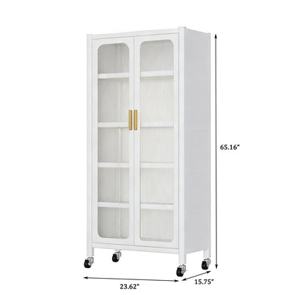 6 Tier Storage Cabinet With Transparent Door, Adjustable Shelves & Wheels