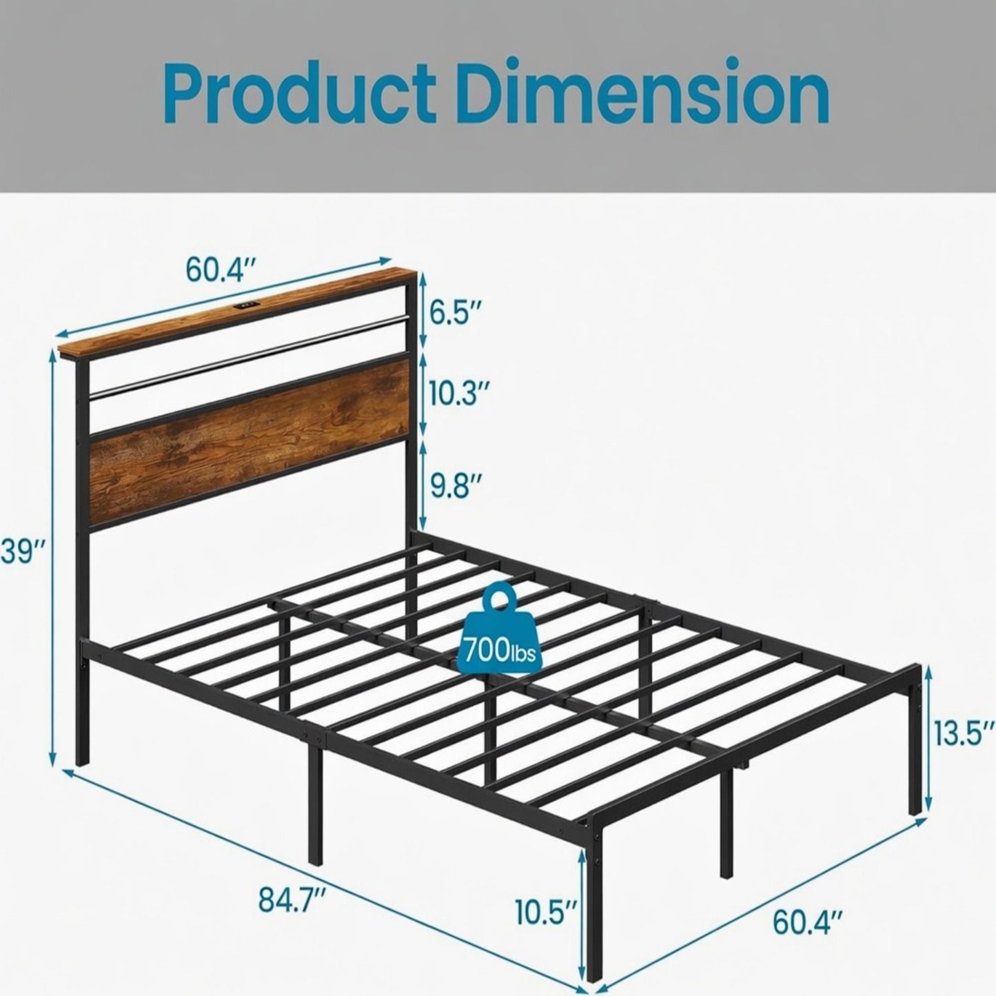Platform Bed Frame With Charging Station & Headboard Shelves