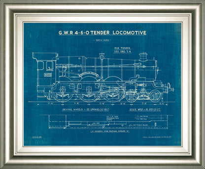 Locomotive Blueprint I By Wild Apple Portfolio - Framed Print Wall Art - Blue