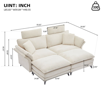 Modern Deep Seat Sectional Sofa With Ottoman