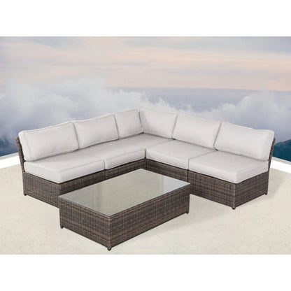 Comfortable Modern Patio Rattan Sectional Set With Cushions