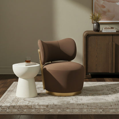 Elara - Velvet Upholstered Swivel Accent Chair - Stained Natural