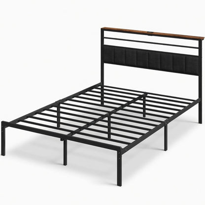 Platform Bed Frame With Charging Station & Headboard Storage