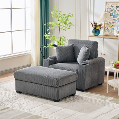 Oversized Chaise Lounge Chair With Ottoman And Storage