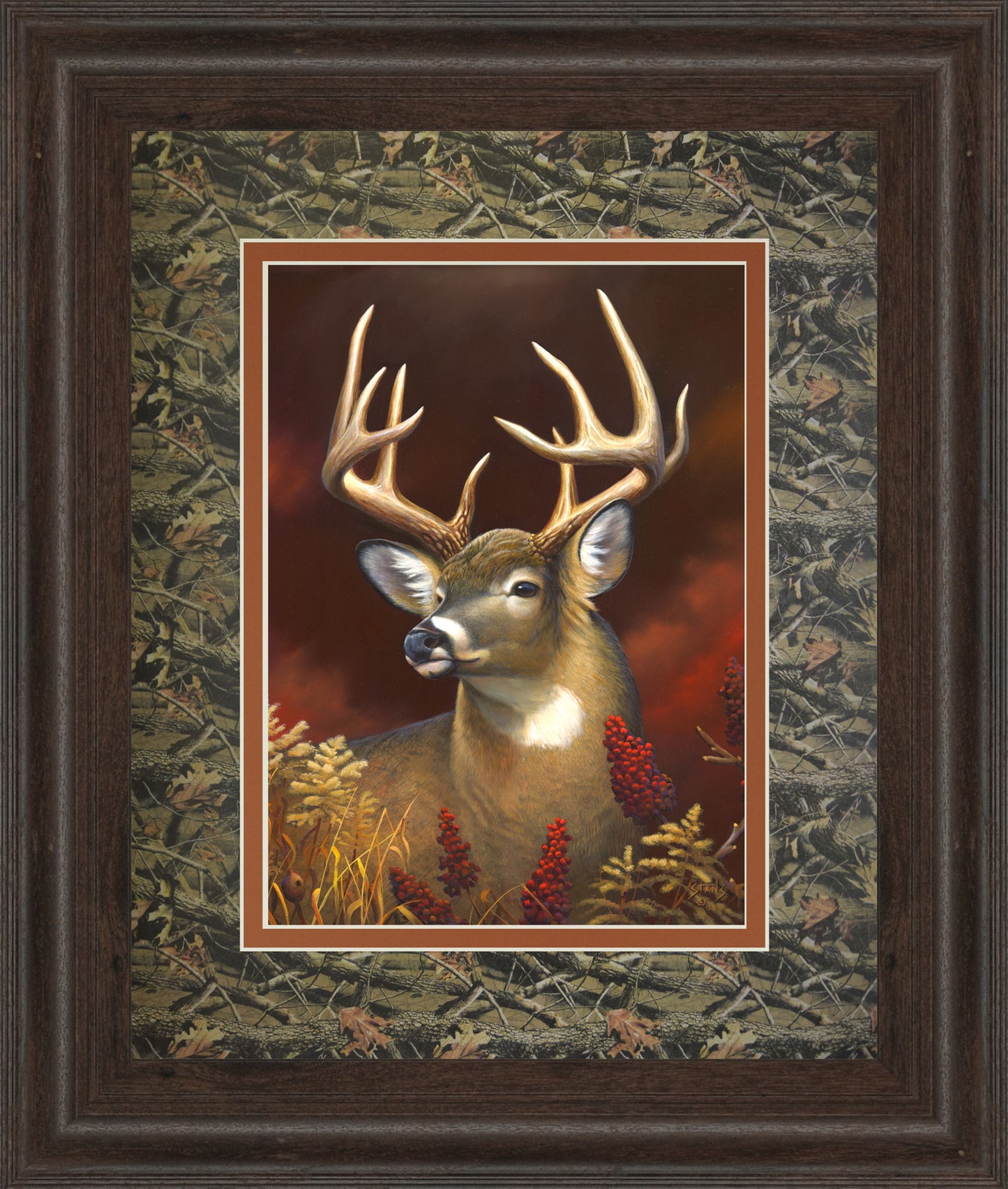 Deer Portrait Double Matted - Framed Print Wall Art - Red
