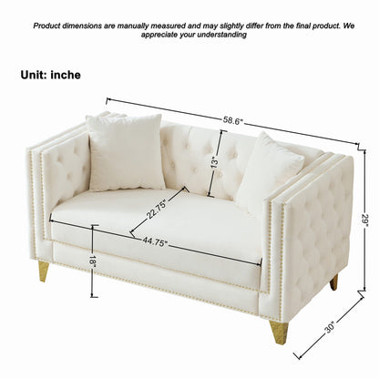 2 Seater Deep Seat Sofa With Button Nailhead, Square Arm