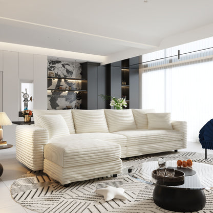 4 Seat Sofa With Soft Pillows And Movable Ottoman