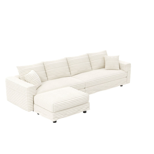 4 Seat Sofa With Soft Pillows And Movable Ottoman