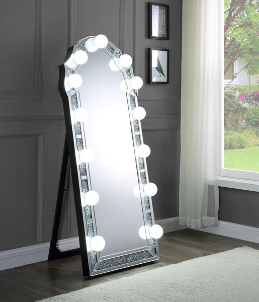 Noralie - 63" Accent Floor Mirror - Mirrored & Faux Diamonds