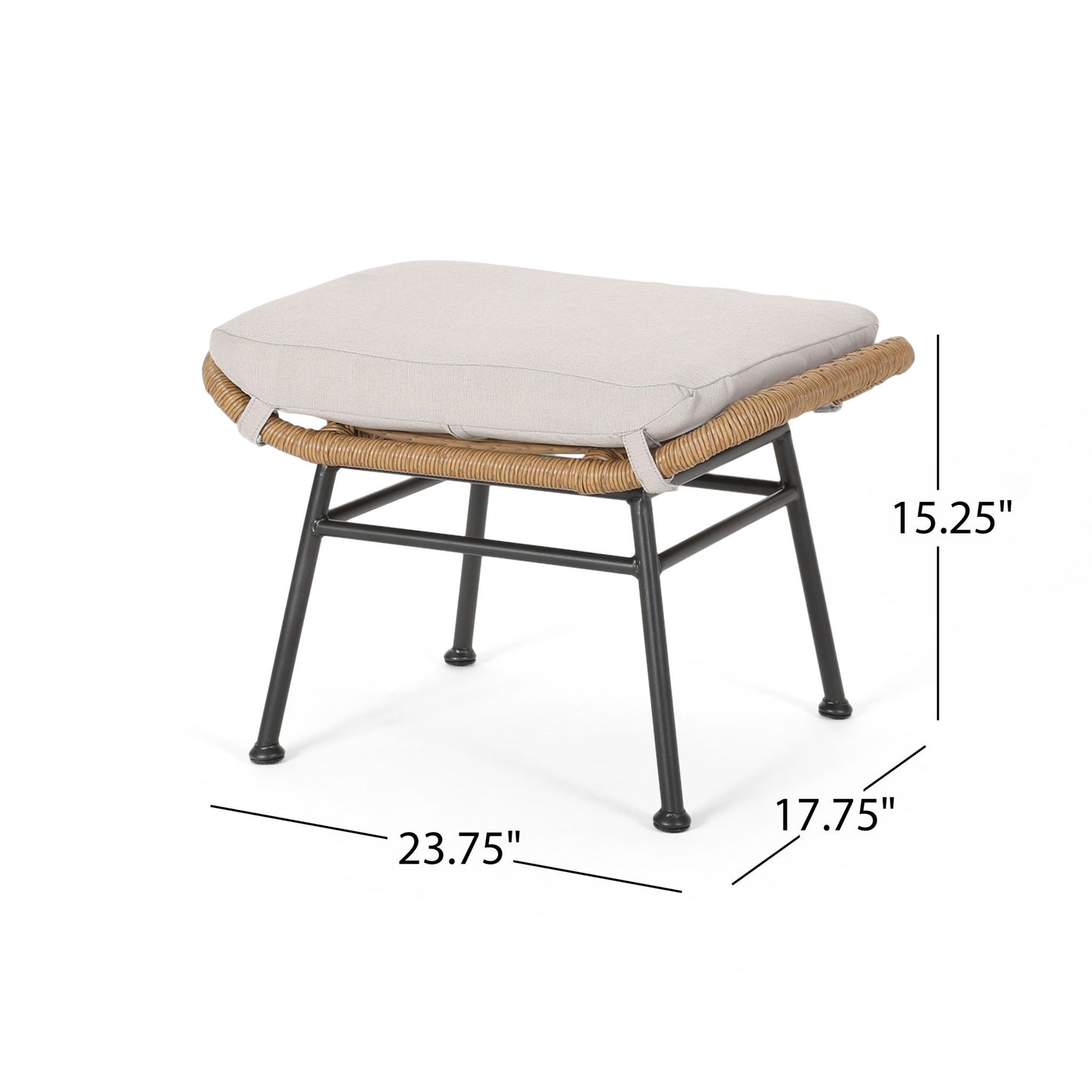 Outdoor Modern Boho Wicker Ottoman With Cushions (Set of 2)