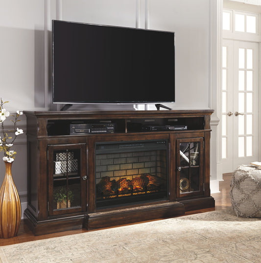 Roddinton - 2 Pc. - 74" TV Stand with Electric Infrared Fireplace Insert - Dark Brown