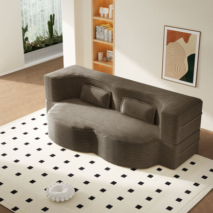 Modern Floor Sofa With 2 Pillows, Convertible Twin Size Folding Mattress For Living Room