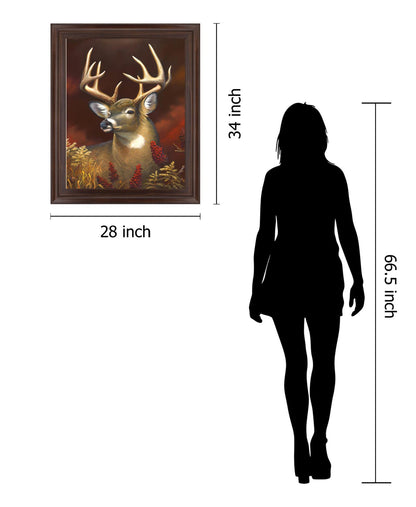 Crimson Meadow Stag - 28" x 34" Framed Wall Art