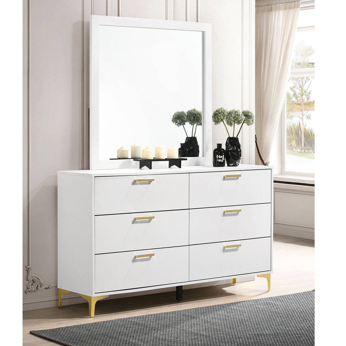 James - 6 Drawer Dresser With Mirror - White