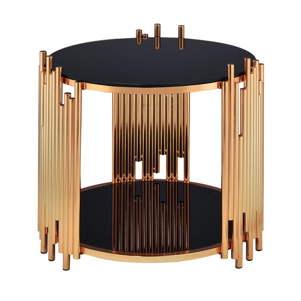 Tanquin - End Table - Black Glass & Gold