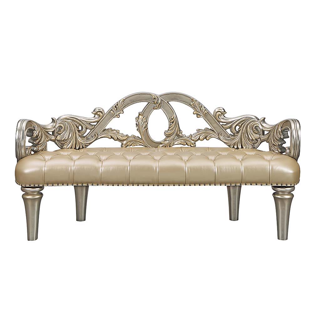 Danae - Bench - Champagne Synthetic Leather & Gold
