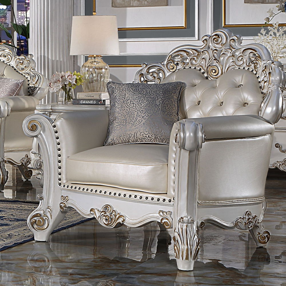 Vendome - Chair With Pillow - Champagne Synthetic Leather & Antique Pearl