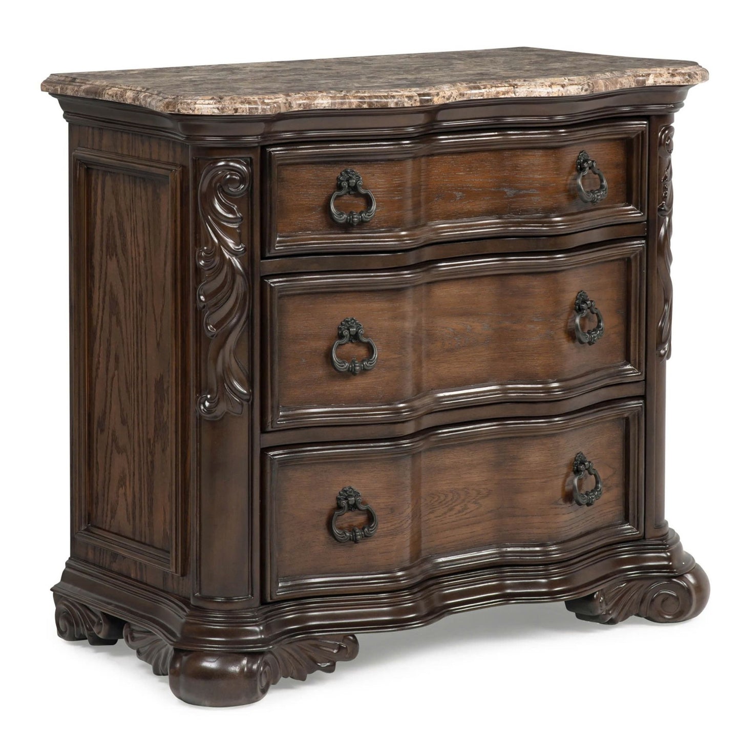 Nightstand, 3 Drawers - Brown / Coffee