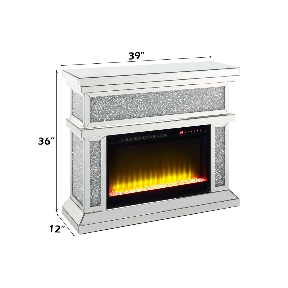 Noralie - 39" Fireplace - Mirrored & Faux Diamonds