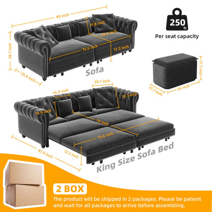 3 In 1 Convertible Sleeper Sofa Bed With Movable Ottoman