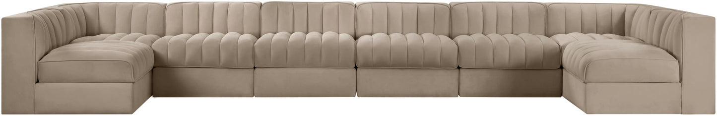 Rummi - Velvet Performance Fabric Upholstered 8 Piece Modular Sectional (With 2 Corner Chairs)