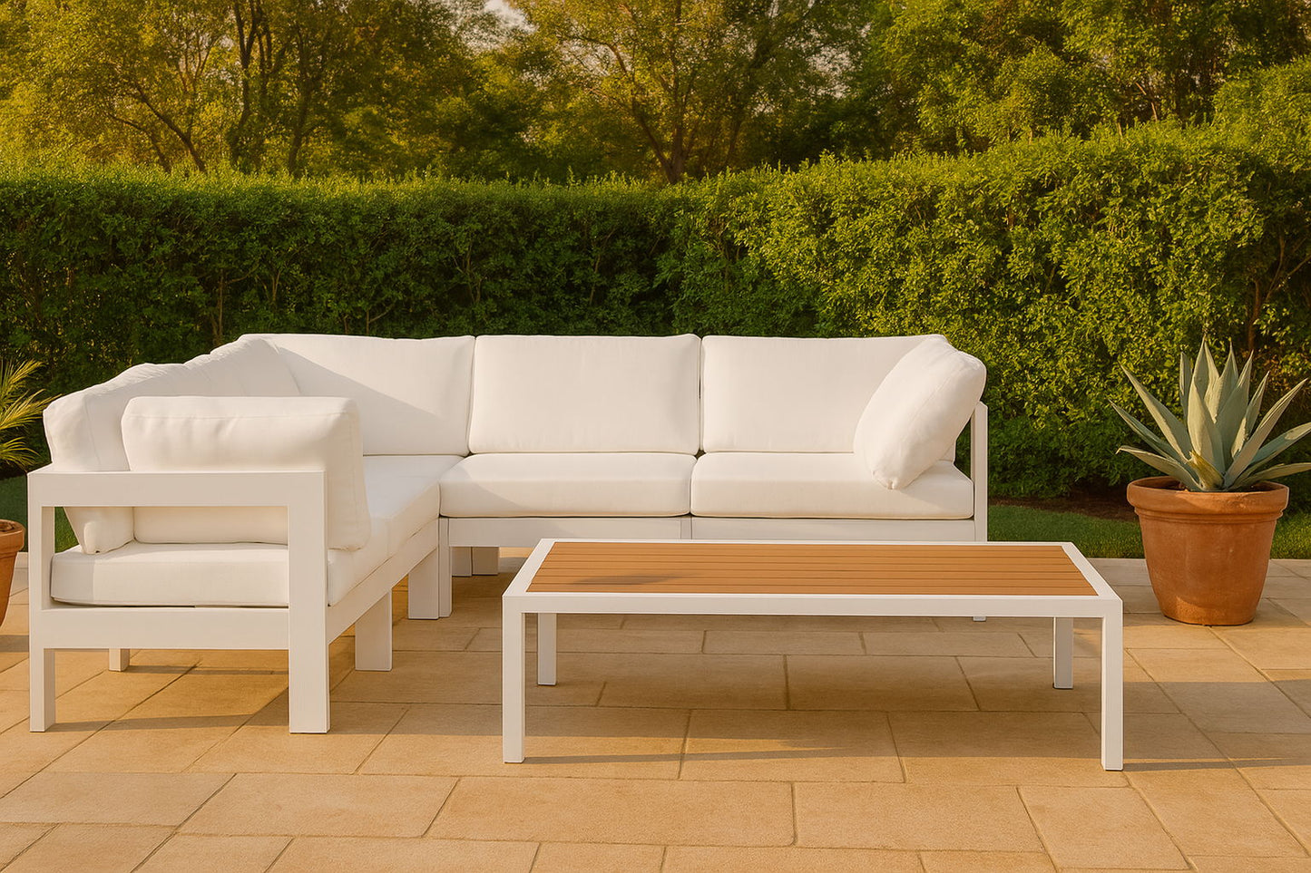Nizuc - Outdoor Patio 5 Piece Modular Sectional With White Frame