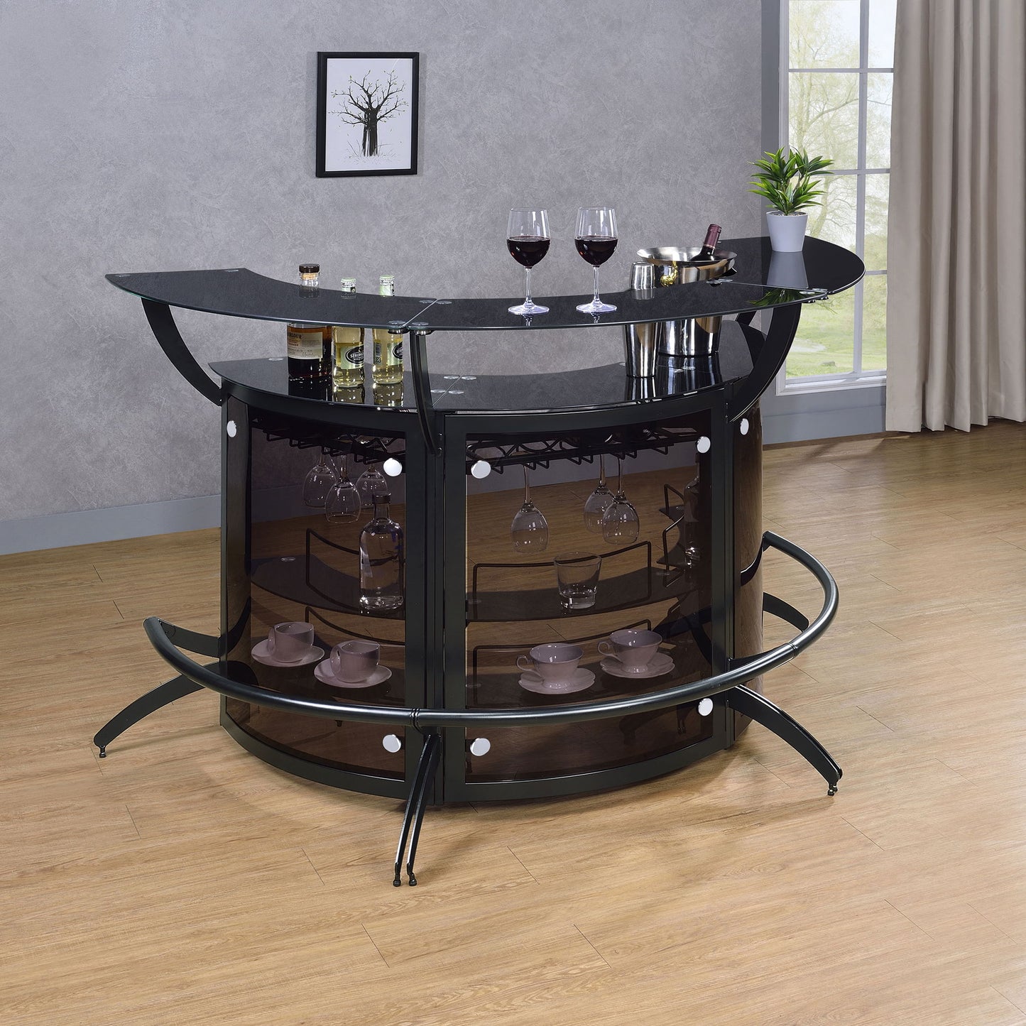 Elaina - 3 Piece Curved Freestanding Home Bar - Black