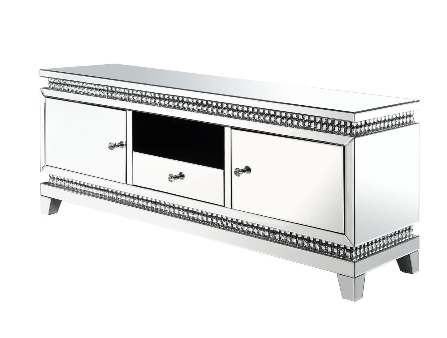 Lotus - TV Stand - Mirrored, Faux Ice Cube Crystals