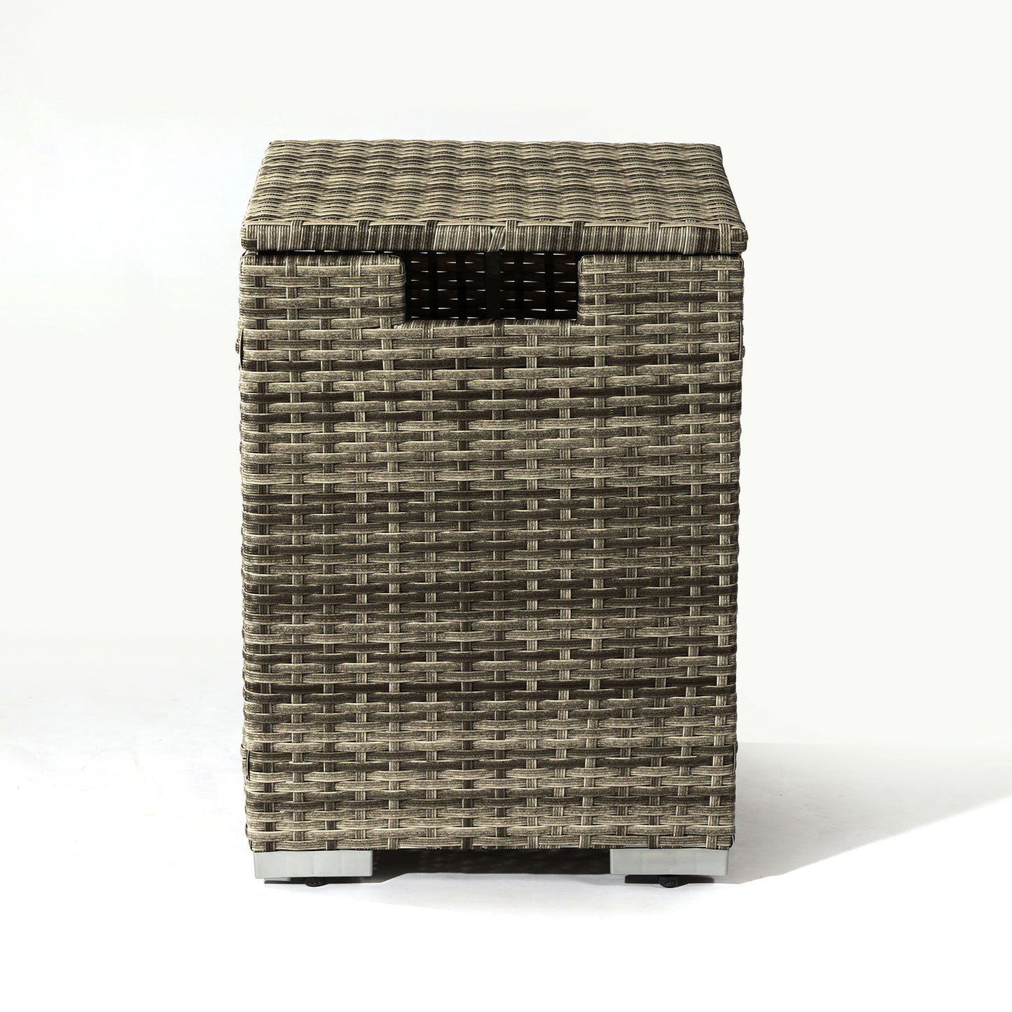 32" Propane Gas Fire Pit Table With Propane Tank Cover, 50000 Btu Rectangular Steel Fire Pit With Beautiful Wicker Base