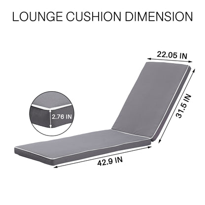 2 Pieces Set Outdoor Lounge Chair Cushion Replacement Patio Furniture Seat Cushion Chaise Lounge Cushion - Antique Gray / White
