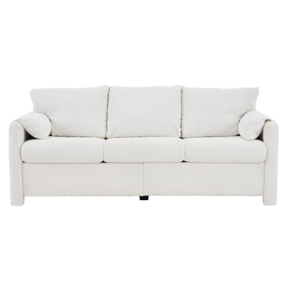 Modern 3 Seater Sofa Chenille Couch Plush Triple Seater Sofa With High Density Foam Cushions, Deep Seat Living Room Couch For Family Room, Apartment & Home Theater - Ivory White