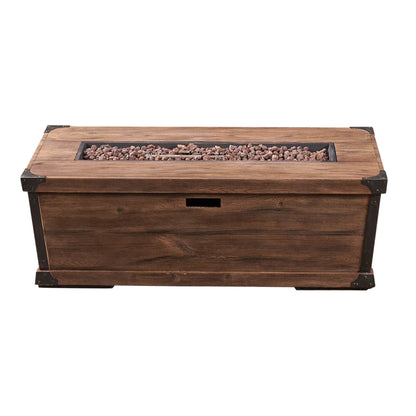 Outdoor Patio Rectangle Gas Burning Fire Pit 50, 000 Btu, Wood Pattern - Brown