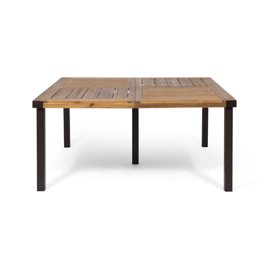 Lankershim - Modern Industrial Dining Table With Acacia Wood Slat Design - Teak
