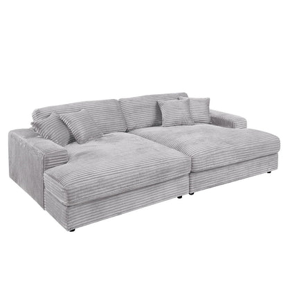 Hilde - Sectional Sofa With 4 Pillows - Light Gray Corduroy