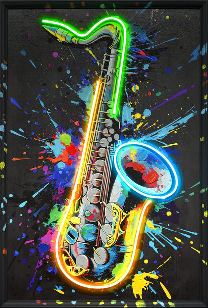 Neon Jazz Splash - 25" x 37" Framed Wall Art