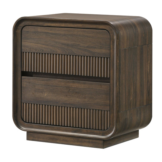 Flair Rounded Edges Nightstand, 2 Drawer Storage - Brown