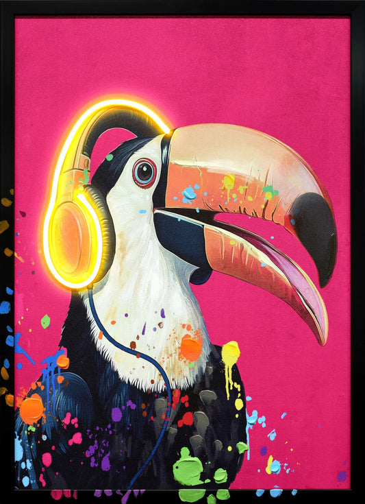 Neon Toucan Groove - 21" x 29" Framed Wall Art