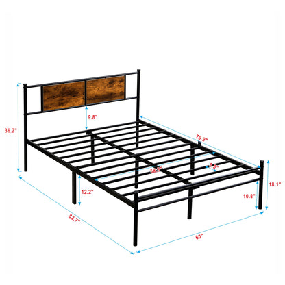 ModerMetal Bedframe With Wood Panel Headboard