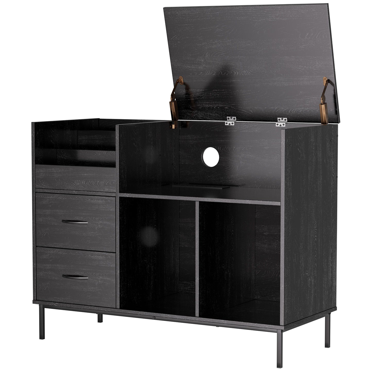 Grain Record Player Stand, Media Console With Speaker Shelf & 2 Drawers