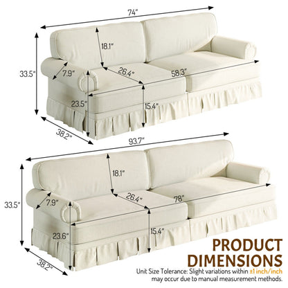 Luxuriously Comfortable Cloud Couch With Elegant Rolled Arms & Pleated Skirt Design