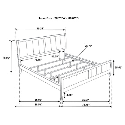 California King Upholstered Panel Bed With Headboard And Footboard - Cappuccino