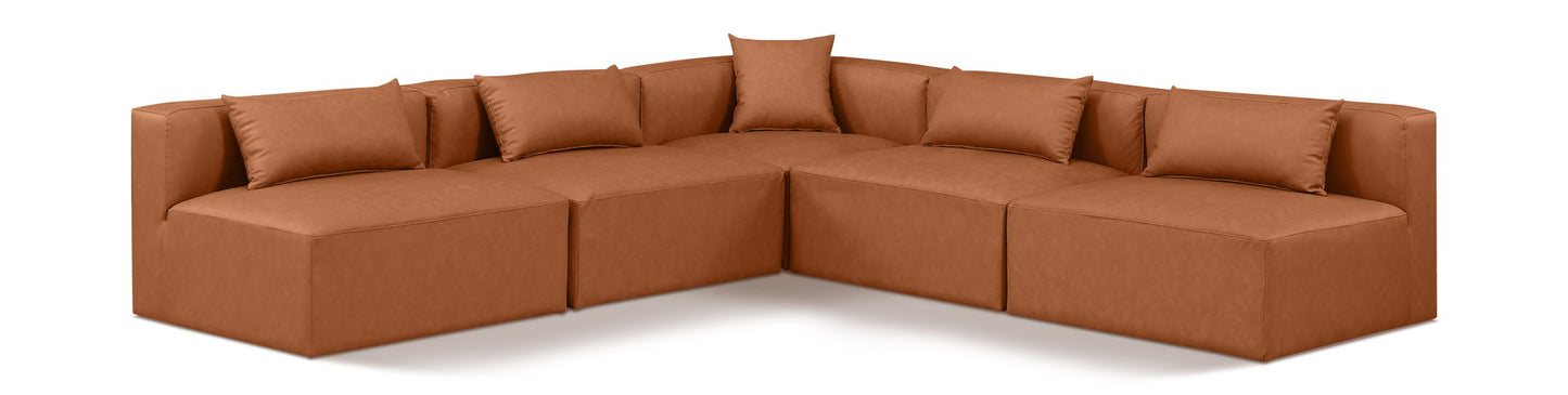 Cube - 5 Piece Modular Corner Armless Sectional - Cognac